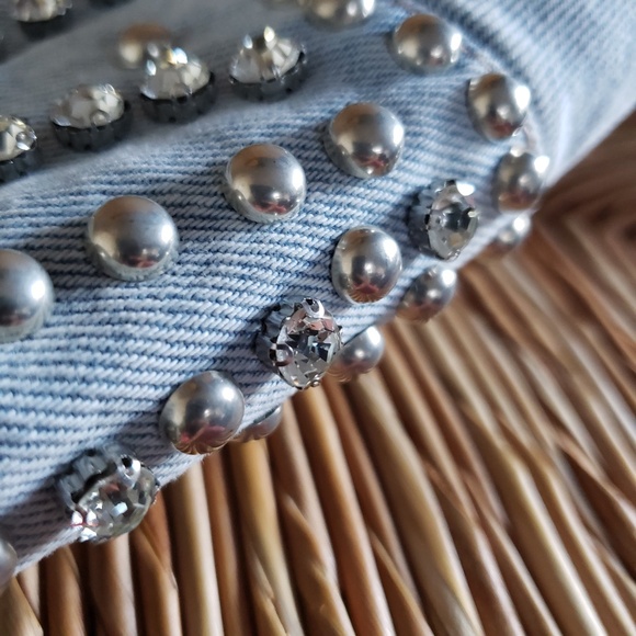 Embellished Denim Crop Top Size Small NEW! - Picture 6 of 14